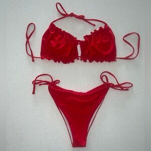 SHEIN Women Red Bandeau Bandage Bikini Set  Bikini Set / Swimwear L